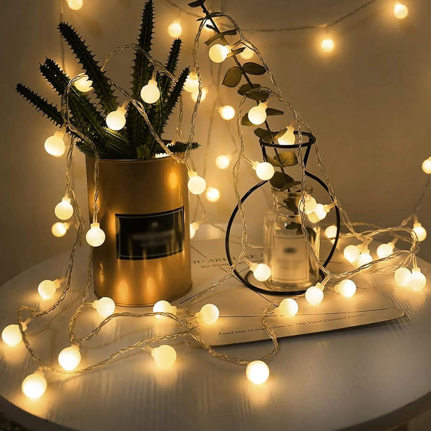GIRLANDA OGRODOWA ŁAŃCUCH ŚWIETLNY 60 LED MLECZNE kulki 7m 8 trybów