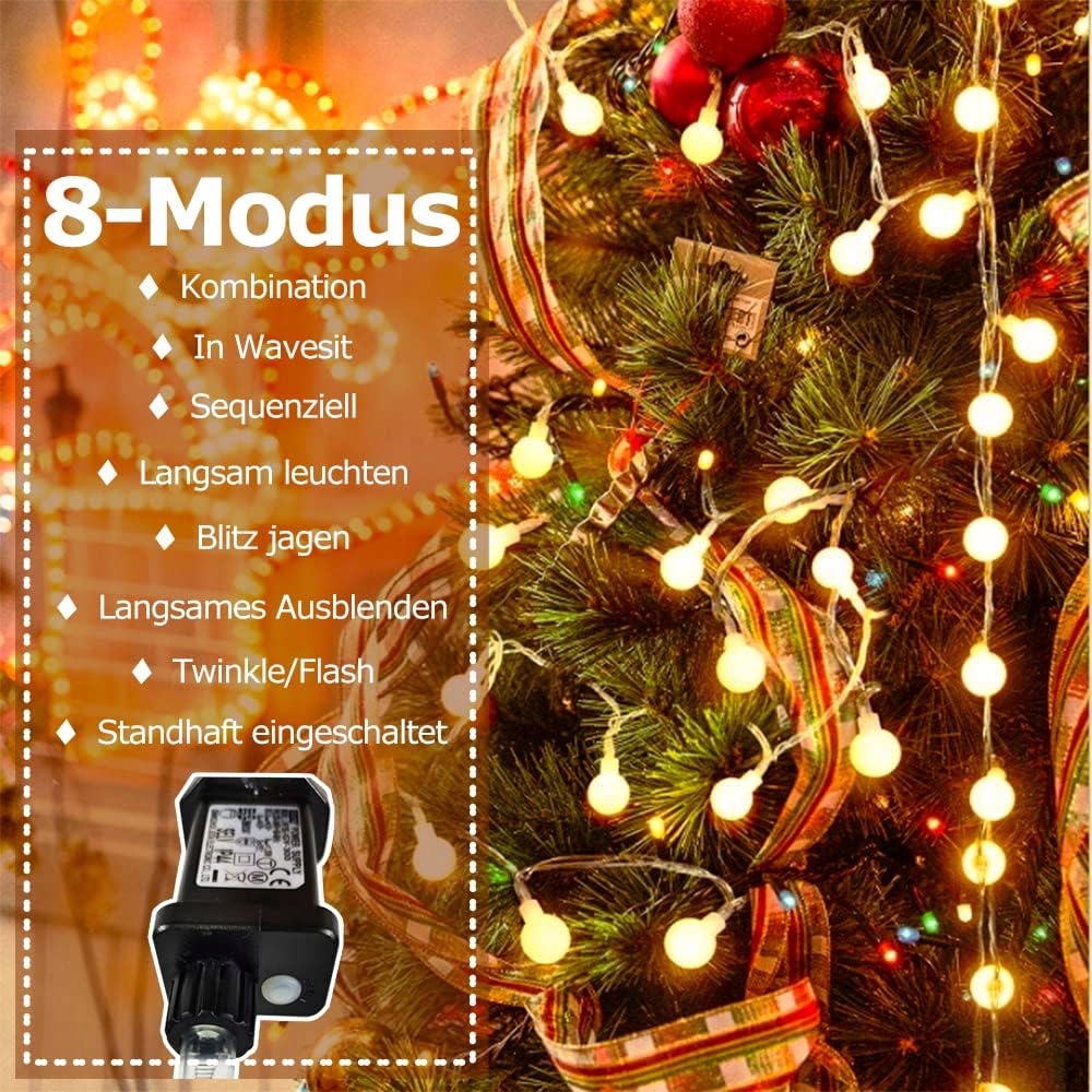 GIRLANDA OGRODOWA ŁAŃCUCH ŚWIETLNY 60 LED MLECZNE kulki 7m 8 trybów - obrazek 8