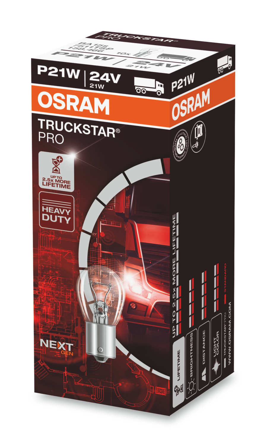 ŻARÓWKA P21 OSRAM TRUCKSTAR PRO halogenowa lampa sygnalizacyjna 5W 10 sztuk