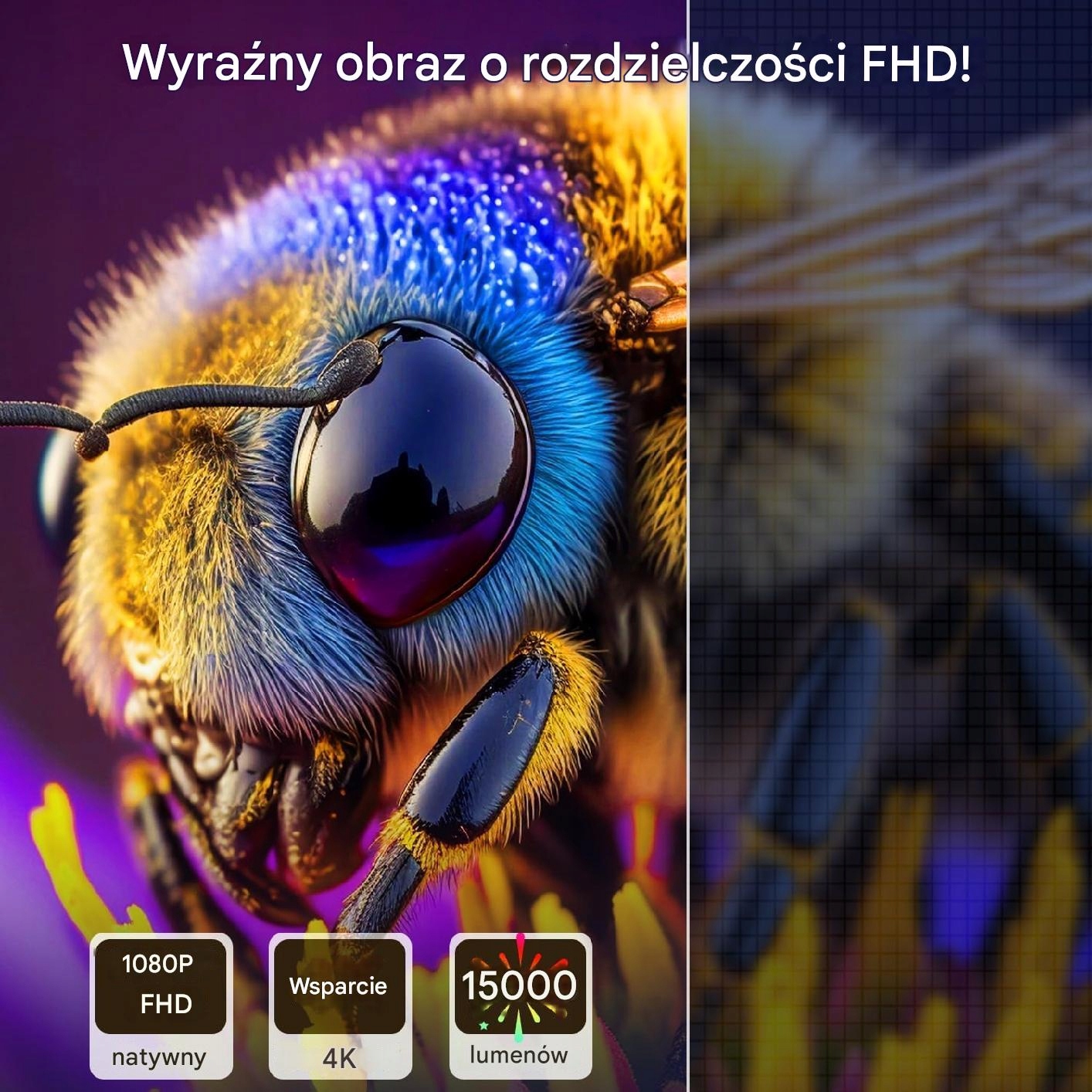 Projektor YUZINO AK-26 RZUTNIK 1080P FHD 4000lm 16:9 GŁOŚNIKI BLUETOOTH 5G - obrazek 2