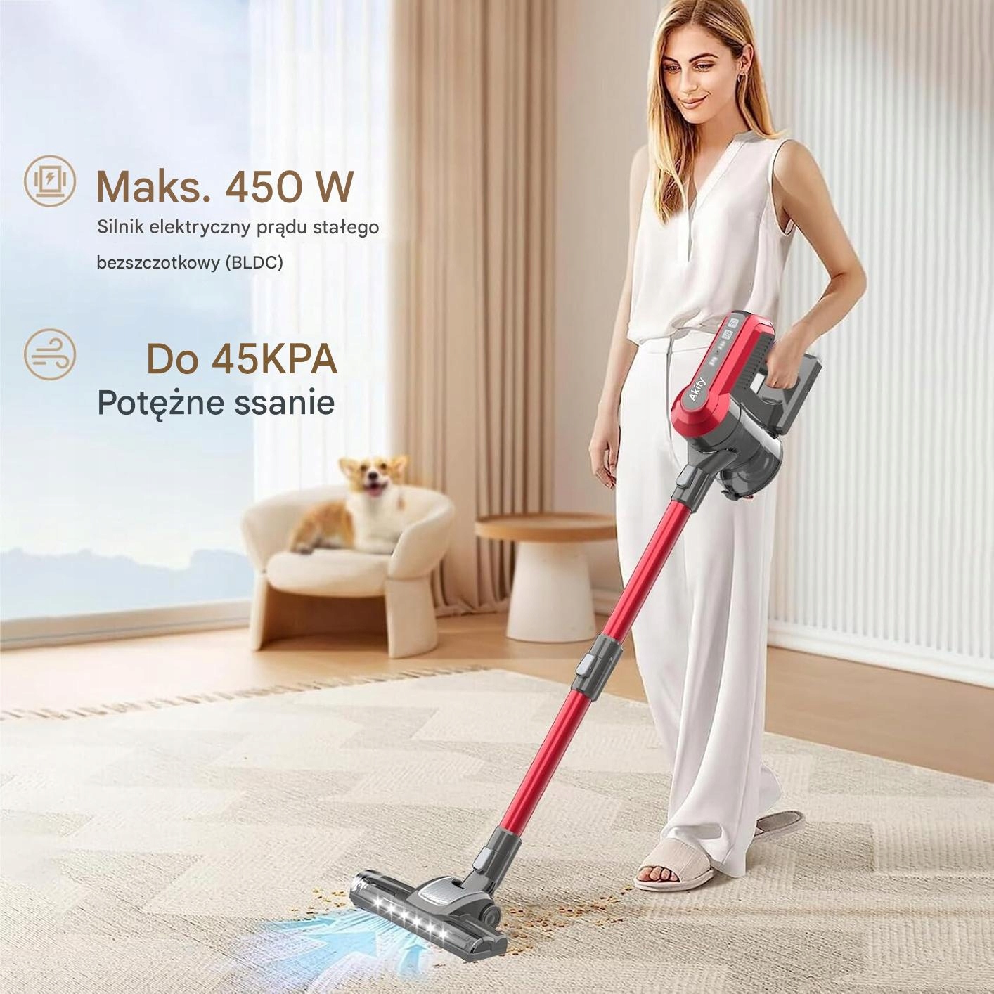 ODKURZACZ BEZPRZEWODOWY PIONOWY AKUMULATOROWY Akitas V10 30V 450W 3w1 - obrazek 2