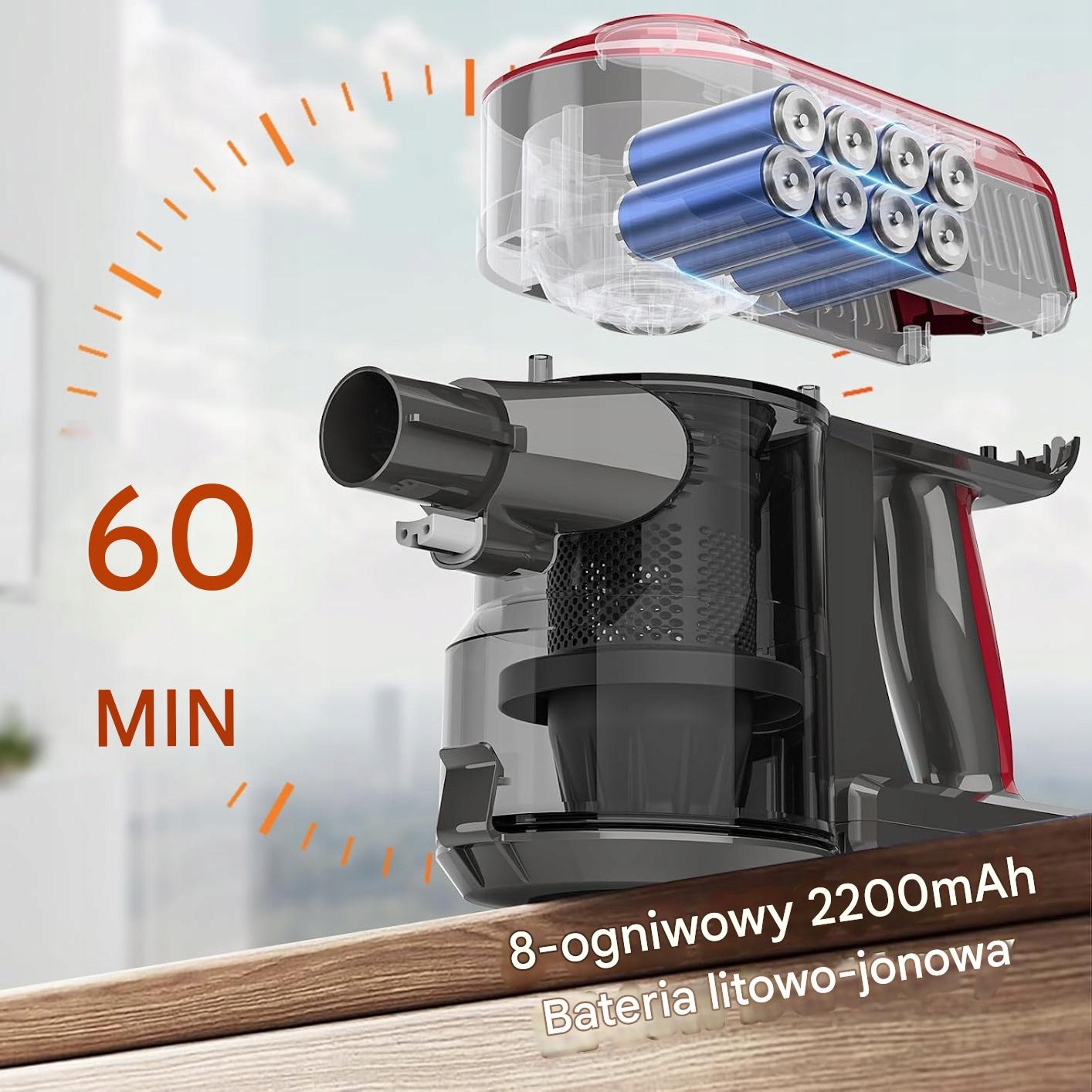 ODKURZACZ BEZPRZEWODOWY PIONOWY AKUMULATOROWY Akitas V10 30V 450W 3w1 - obrazek 5