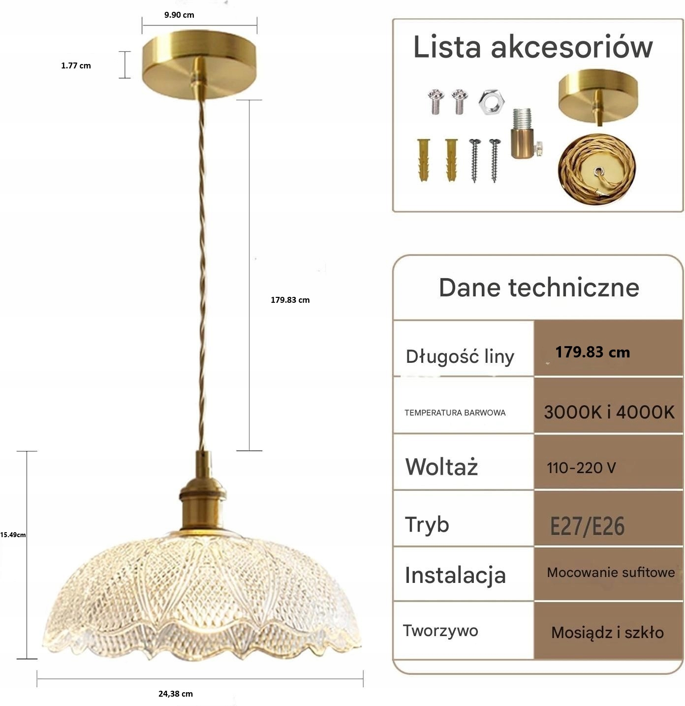 LAMPA x2 SZKLANA WISZĄCA KRYSZTAŁOWA NOWOCZESNA LED Bravsekai + 2 ŻARÓWKI - obrazek 8
