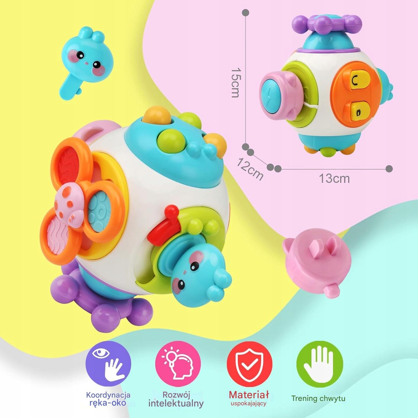 KOSTKA SENSORYCZNA EDUKACYJNA MANIPULACYJNA MONTESSORI 6w1 - obrazek 2