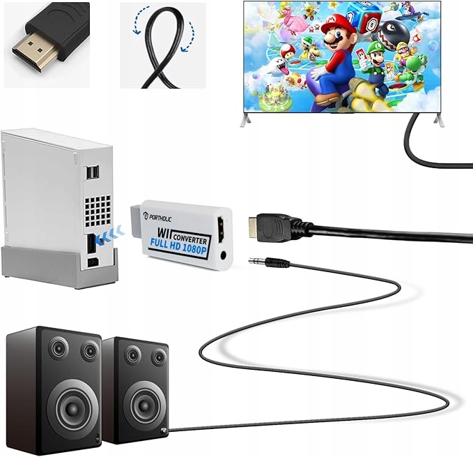ADAPTER PRZEJŚCIÓWKA KONWERTER Wii do HDMI 1080p Jack3,5mm + Kabel HDMI - obrazek 2