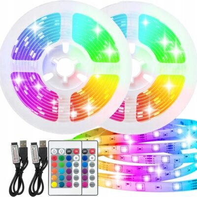 TAŚMA LED RGB 10M KOLOROWA NA PILOT 2x 5M WODOODPORNA PASEK SMD LEDY 230V