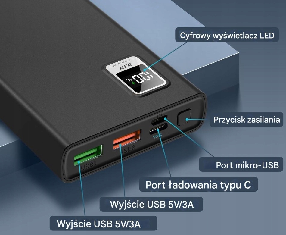 POWERBANK Mini MPB PRAWDZIWE 10000mAh PD 22.5W VT103C Kompaktowy Wydajny - obrazek 2