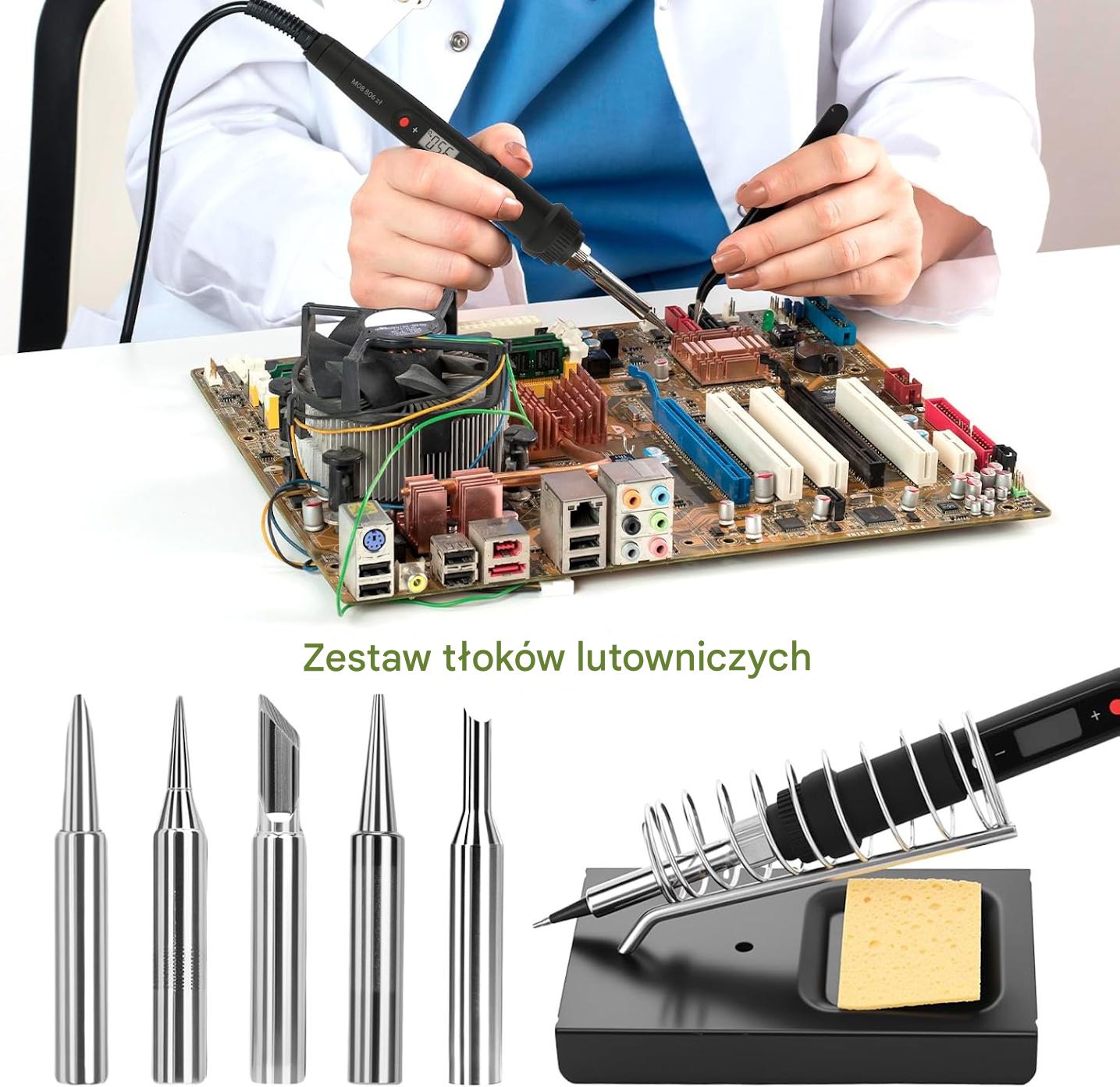 Zestaw Lutowniczy LUTOWNICA PRECYZYJNA 80W LCD Walizka Odsysacz 908S - obrazek 3