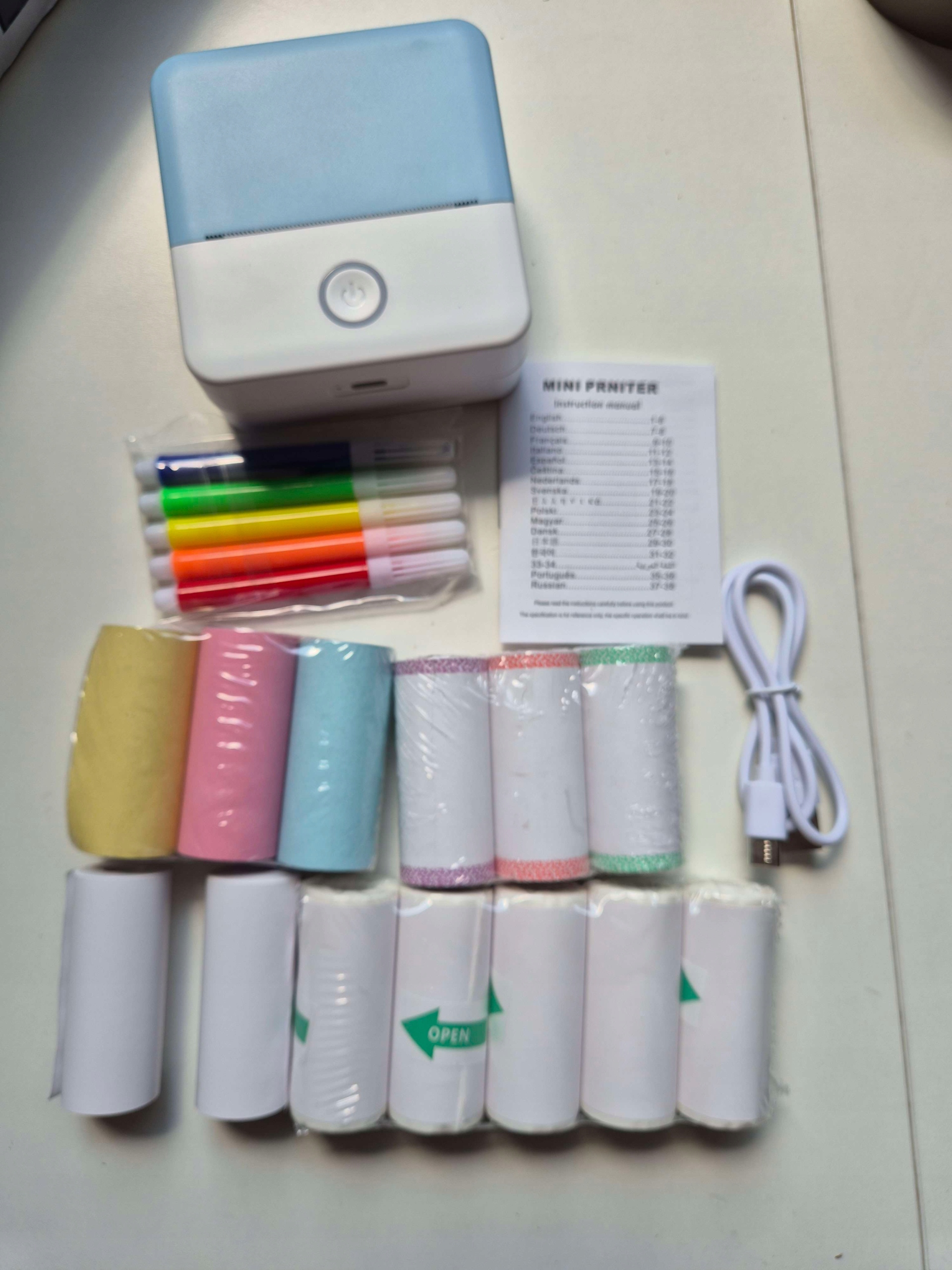 MINI DRUKARKA TERMICZNA PRZENOŚNA USB 13 ROLEK + MAZAKI NIEBIESKI - obrazek 5