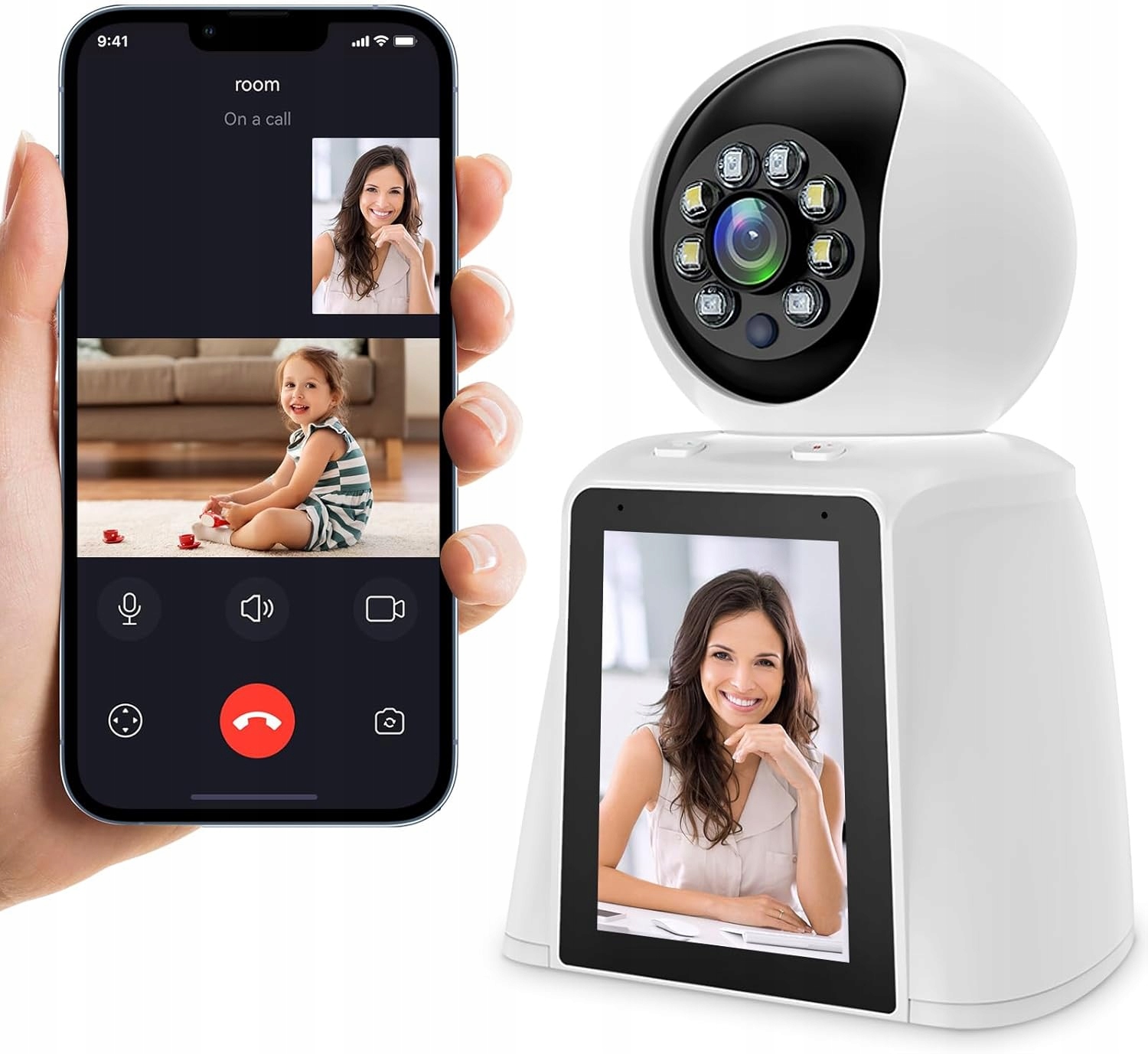 KAMERA WEWNĘTRZNA MONITORUJĄCA Z EKRANEM OSÓB STARSZYCH DZIECI WiFi 3MP 360