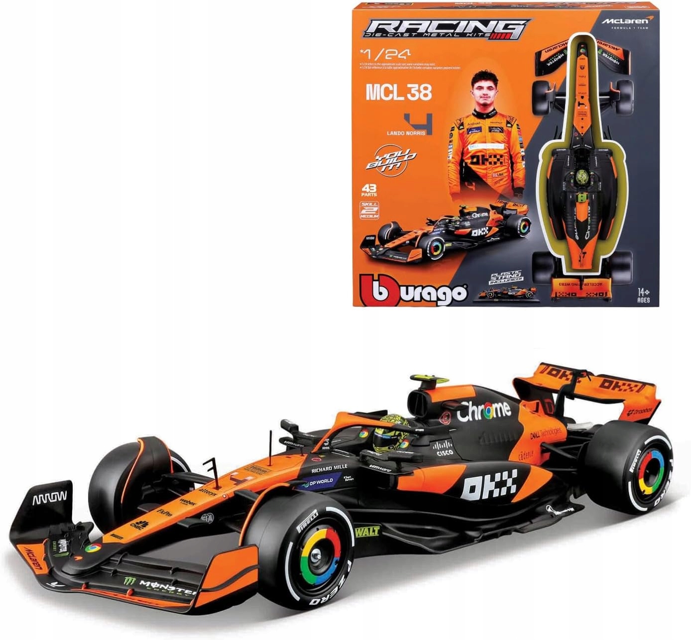 BOLID F1 McLaren MCL38 GP Miami Lando Norris 1:24 BBURAGO ZESTAW MODELARSKI