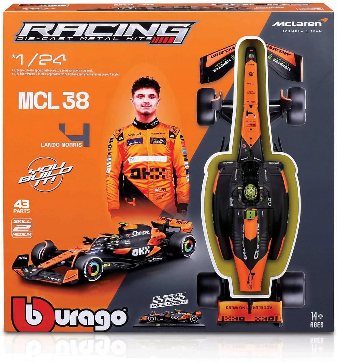 BOLID F1 McLaren MCL38 GP Miami Lando Norris 1:24 BBURAGO ZESTAW MODELARSKI - obrazek 3