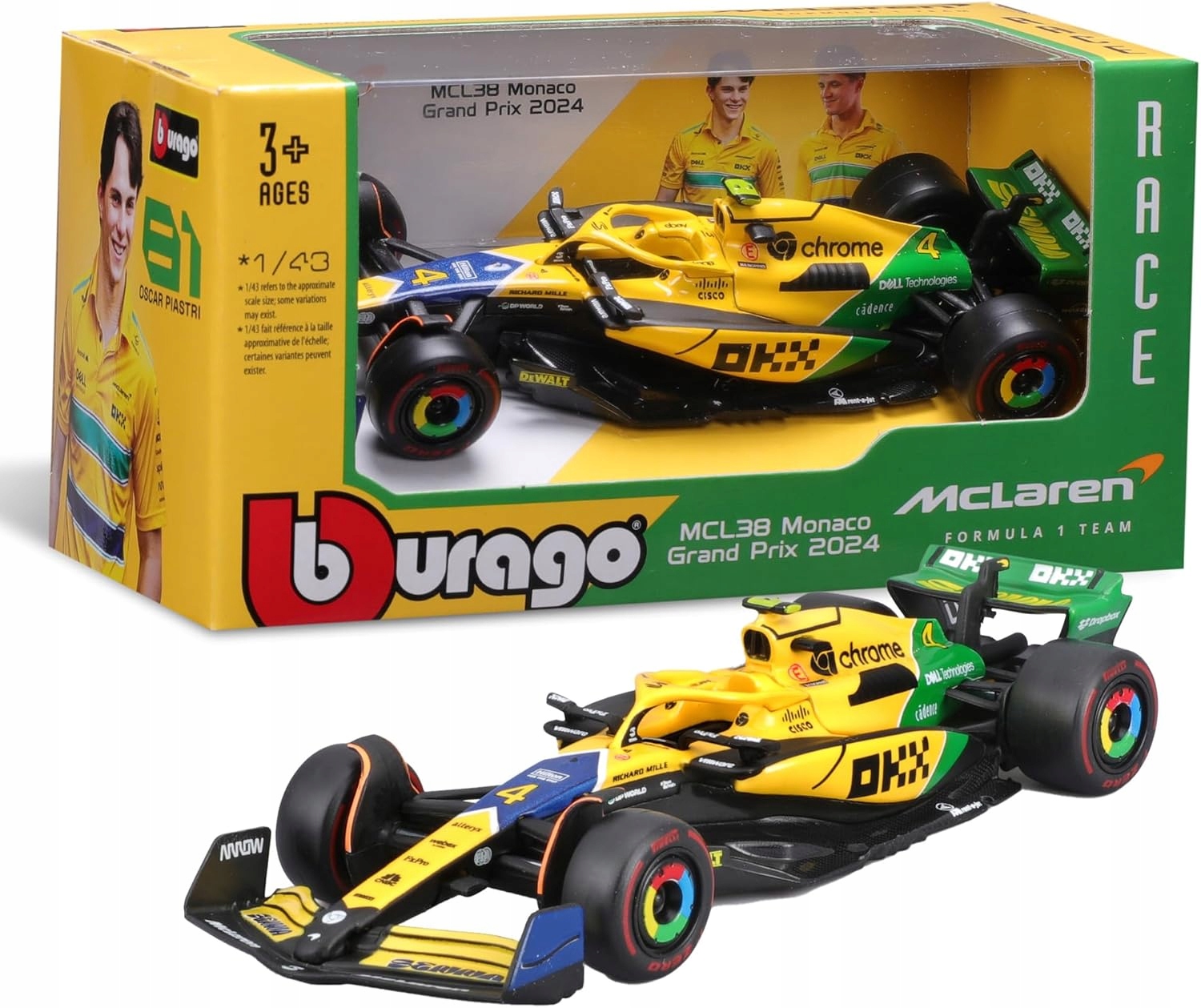 Bolid McLaren MCL38 GP Monaco F1 2024 Piastri BBurago 1:43 18-382145 #4