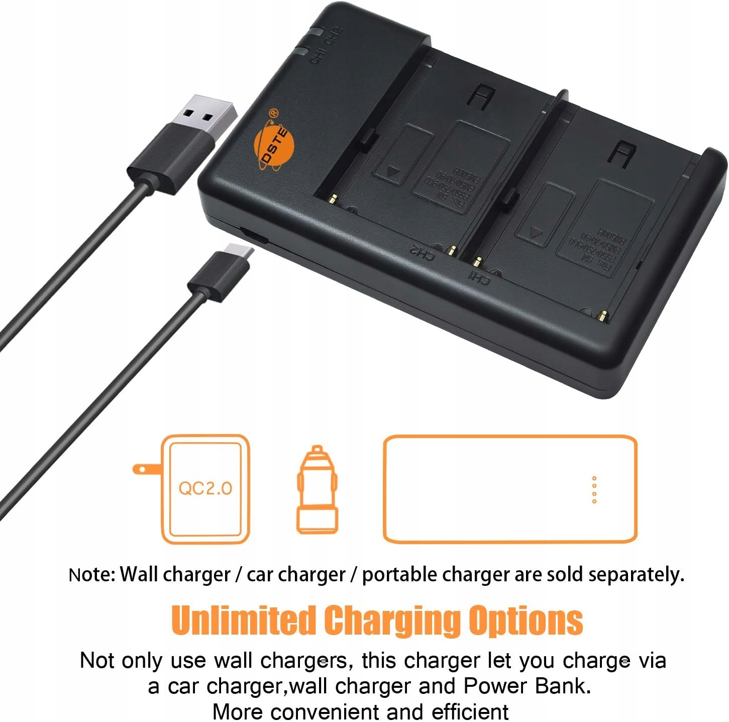 Podwójna Ładowarka USB do LP-E6 / LP-E6N / LP-E6NH DSTE LC-E6E uniwersalna - obrazek 2