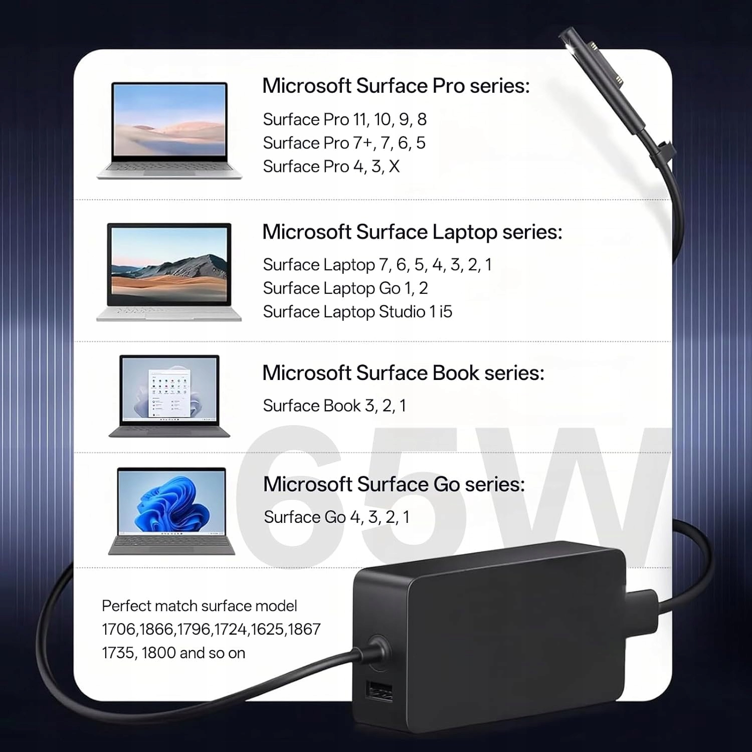 Zasilacz ładowarka Microsoft Surface Pro 11 9 8 7 6 15V 65W - obrazek 2