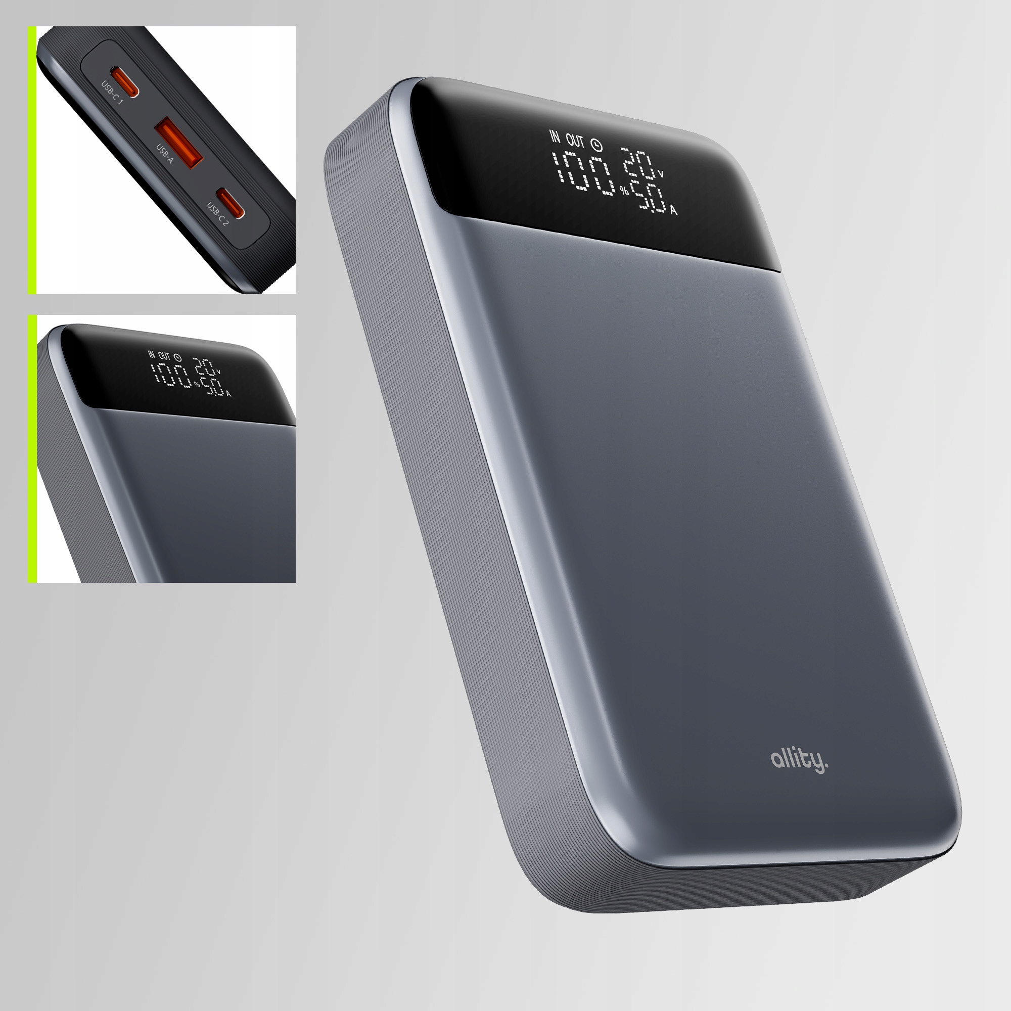 Allity power bank do laptopa APB-200 PD QC 130W 19200 mAh szary - obrazek 3