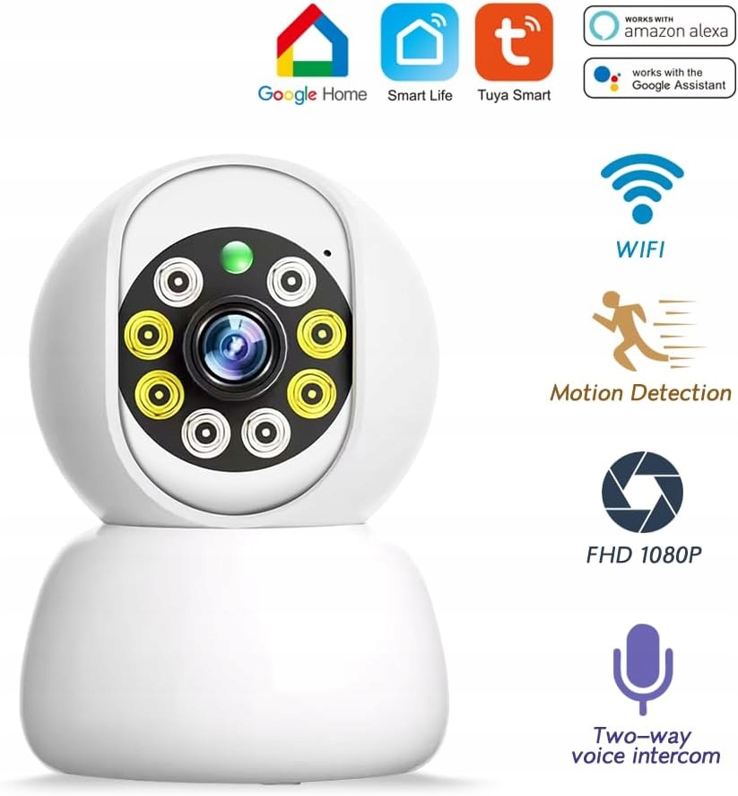 Niania elektroniczna Kamera IP WiFi obrotowa FHD 360° podczerwień detekcja - obrazek 2