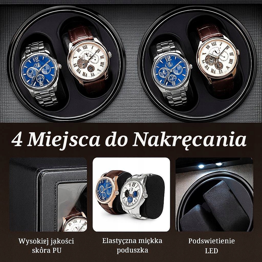 ROTOMAT SZKATUŁKA NA 4 ZEGARKI AUTOMATYCZNY EKOSKÓRA GABLOTKA PREMIUM 32x23 - obrazek 2