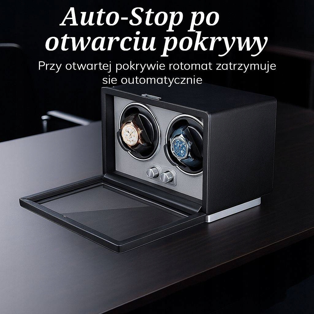ROTOMAT SZKATUŁKA NA 4 ZEGARKI AUTOMATYCZNY EKOSKÓRA GABLOTKA PREMIUM 32x23 - obrazek 4