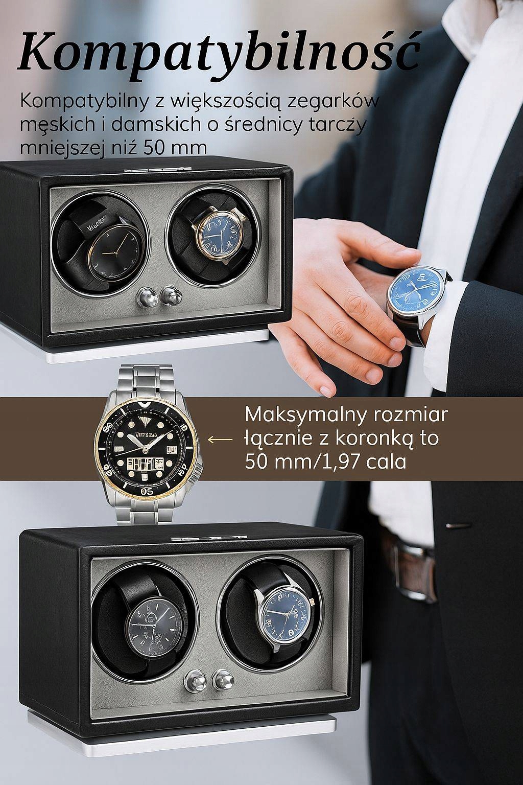 ROTOMAT SZKATUŁKA NA 4 ZEGARKI AUTOMATYCZNY EKOSKÓRA GABLOTKA PREMIUM 32x23 - obrazek 5