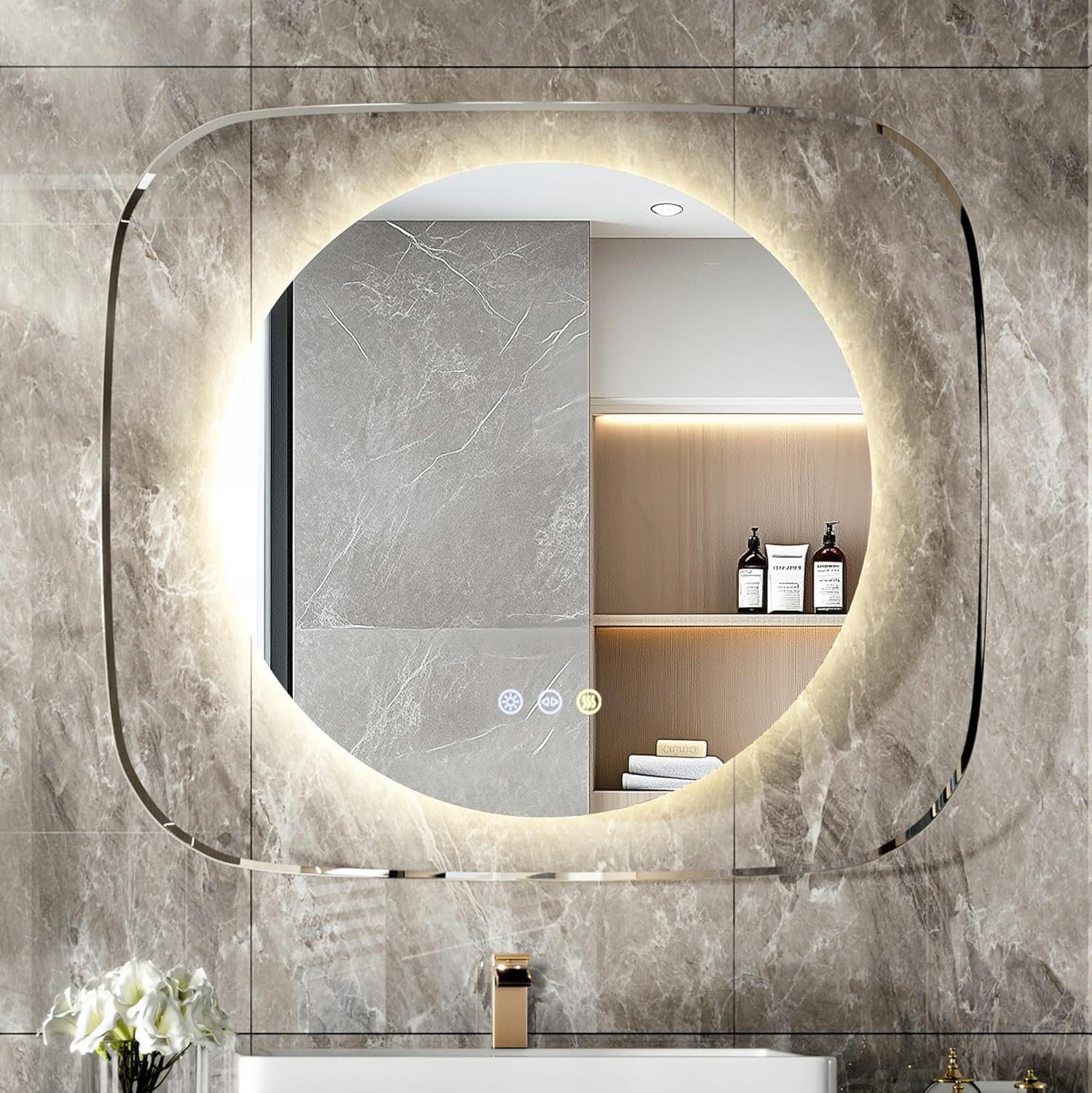 LUSTRO ŁAZIENKOWE LED 60 PODŚWIETLANE ANTI FOG DOTYKOWE 3 BARWY 80 x 70 - obrazek 2