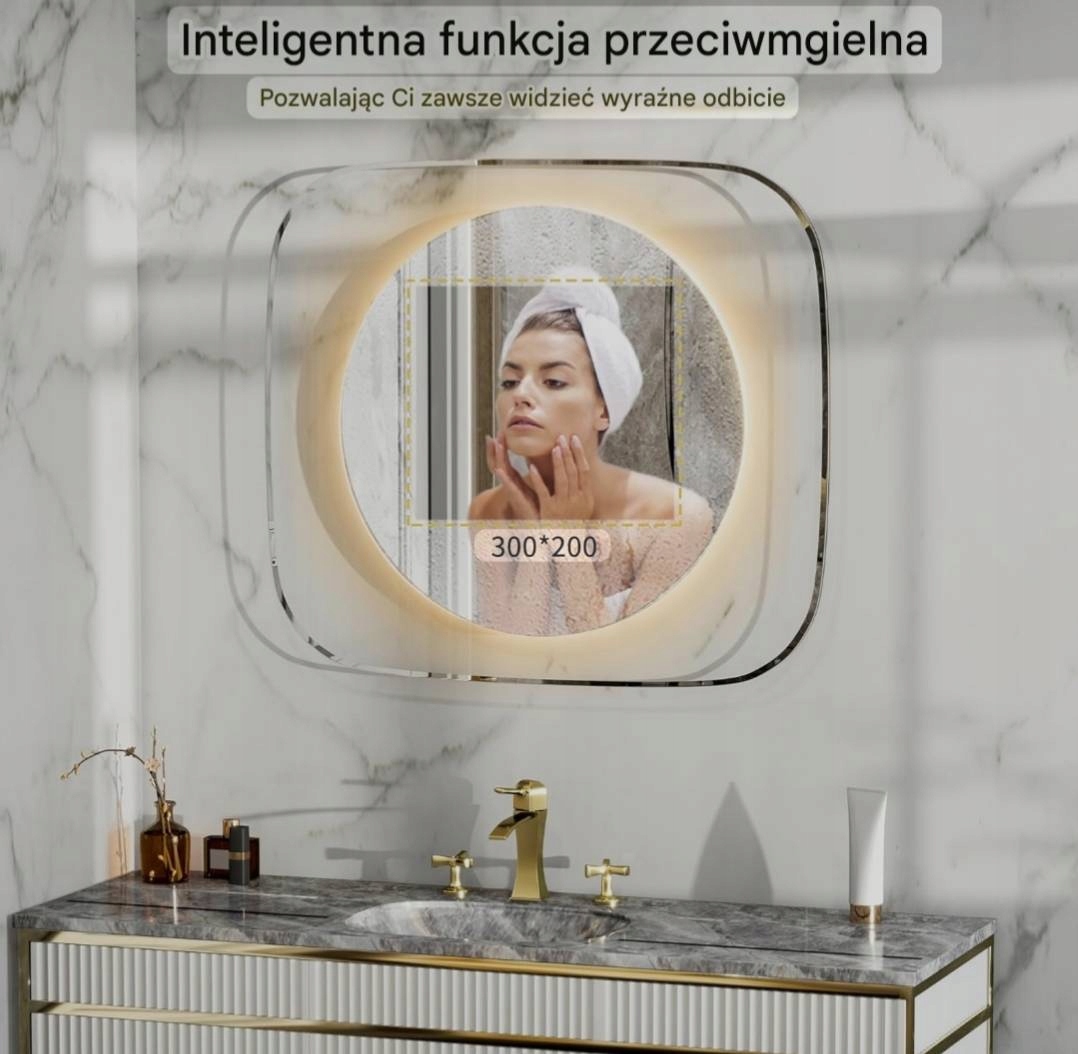 LUSTRO ŁAZIENKOWE LED 60 PODŚWIETLANE ANTI FOG DOTYKOWE 3 BARWY 80 x 70 - obrazek 6