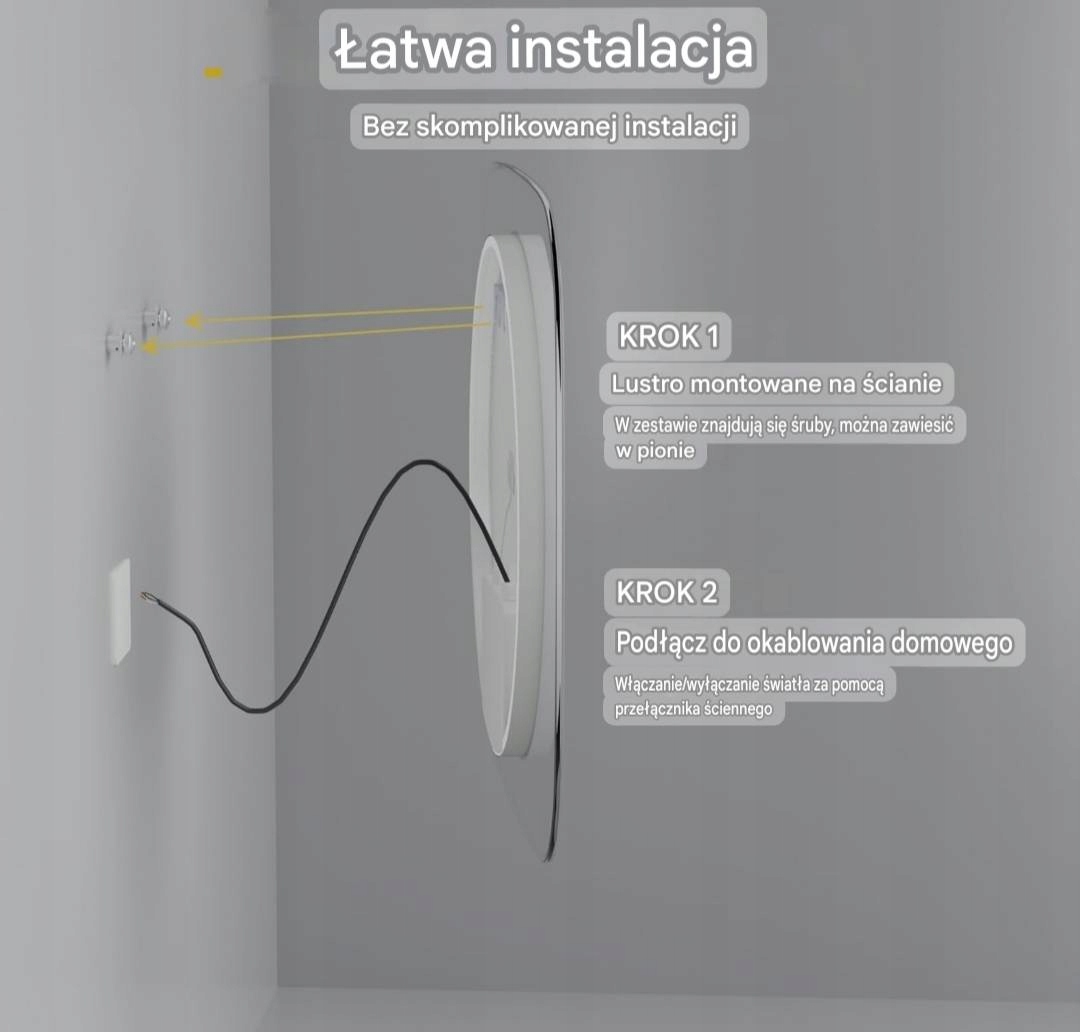 LUSTRO ŁAZIENKOWE LED 60 PODŚWIETLANE ANTI FOG DOTYKOWE 3 BARWY 80 x 70 - obrazek 7