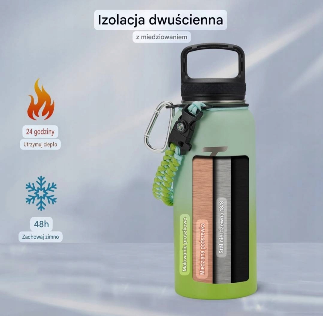 Termos Kubek Termiczny Bidon Butelka Trebo 1183 ml zielony - obrazek 4