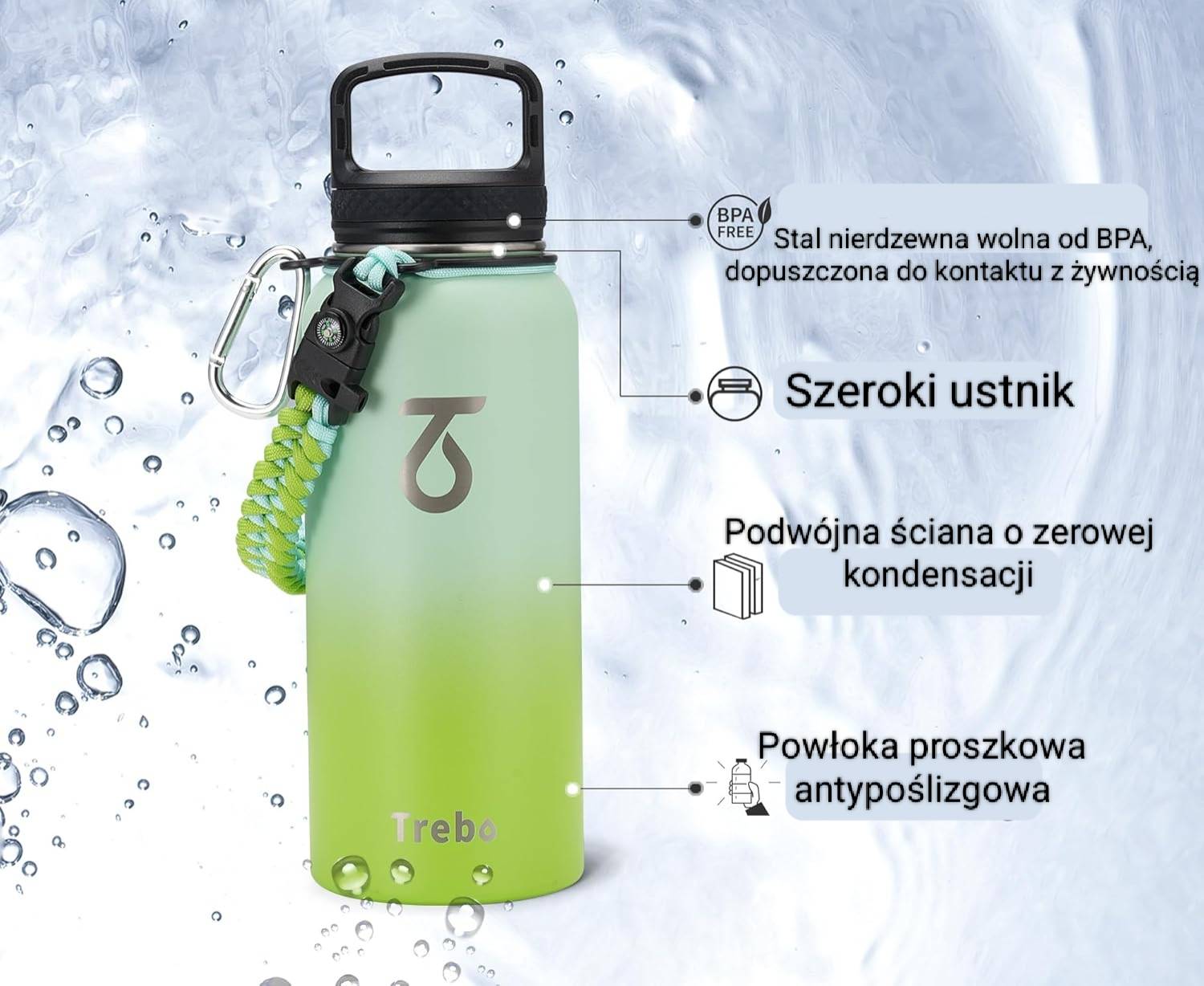 Termos Kubek Termiczny Bidon Butelka Trebo 1183 ml zielony - obrazek 7