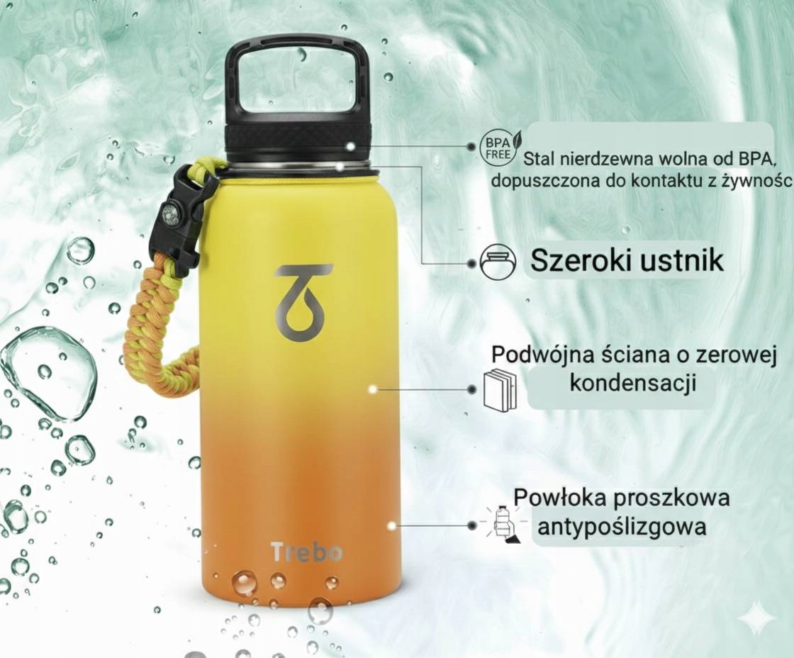 BIDON STAL IZOLOWANA PRÓŻNIOWO KUBEK TERMOS TREBO SURVIVAL 900 ml żółta - obrazek 3