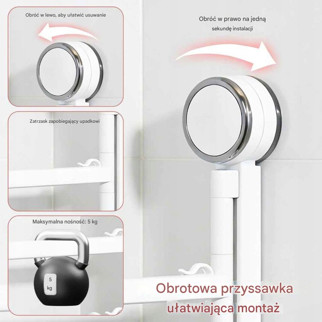 Wieszak na ręczniki bez wiercenia 5-ramienny obracany o 180° 31 cm KREMOWY - obrazek 5