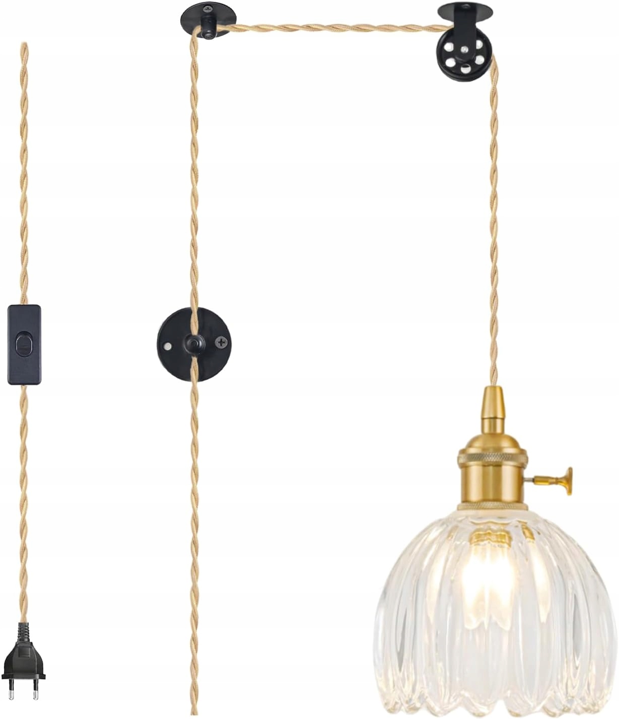 Lampa Wisząca Loft Retro Tulipan z Regulacją Wysokości Szklany Klosz