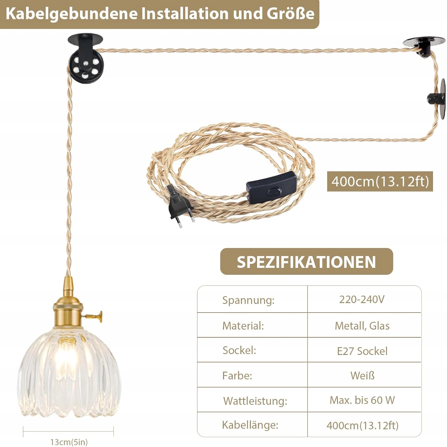 Lampa Wisząca Loft Retro Tulipan z Regulacją Wysokości Szklany Klosz - obrazek 2