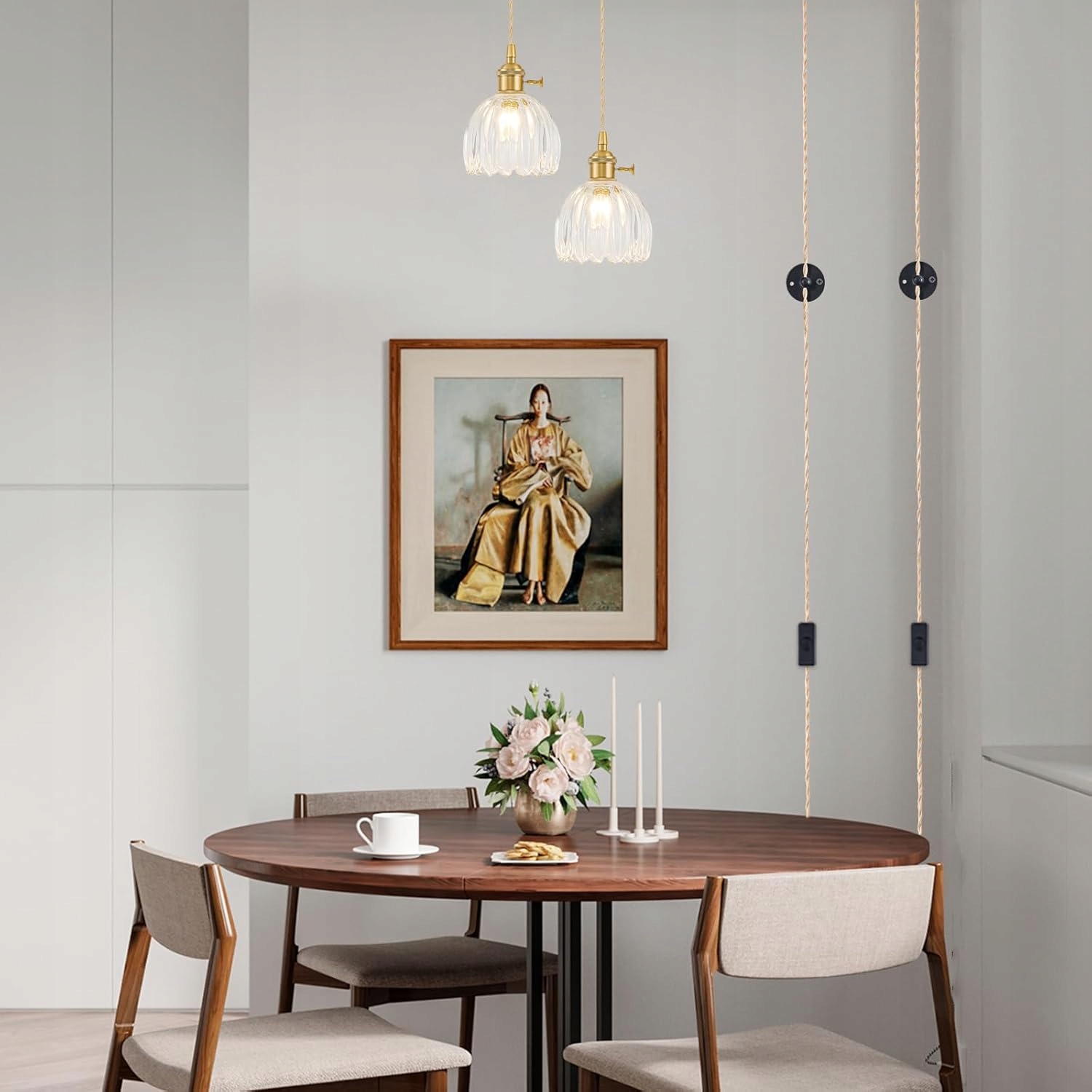 Lampa Wisząca Loft Retro Tulipan z Regulacją Wysokości Szklany Klosz - obrazek 4