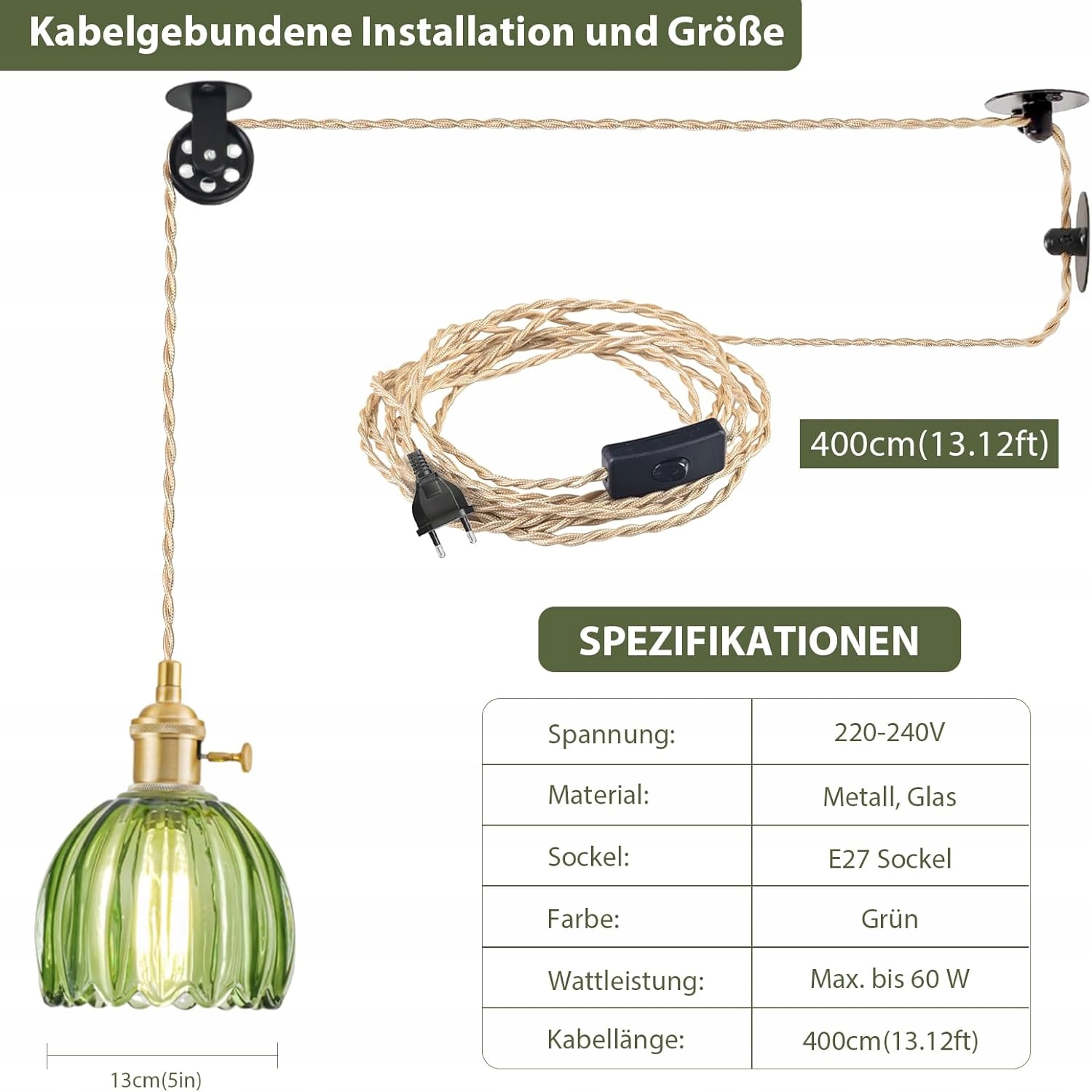 Lampa Wisząca Loft Retro Tulipan z Regulacją Wysokości Szklany Klosz - obrazek 3