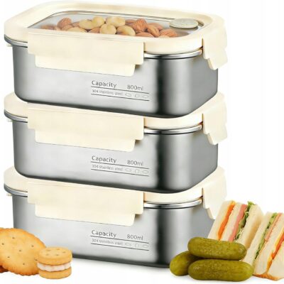 Lunch Box 3x 800ml Pojemniki na żywność Hermetyczne pudełka stal nierdzewna