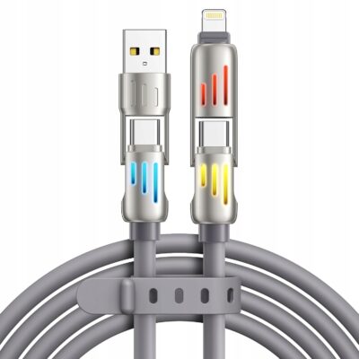 kabel 4W1 USB-C + LIGHTNING SZYBKIE ŁADOWANIE 240W 1,2m prawdziwe 5A