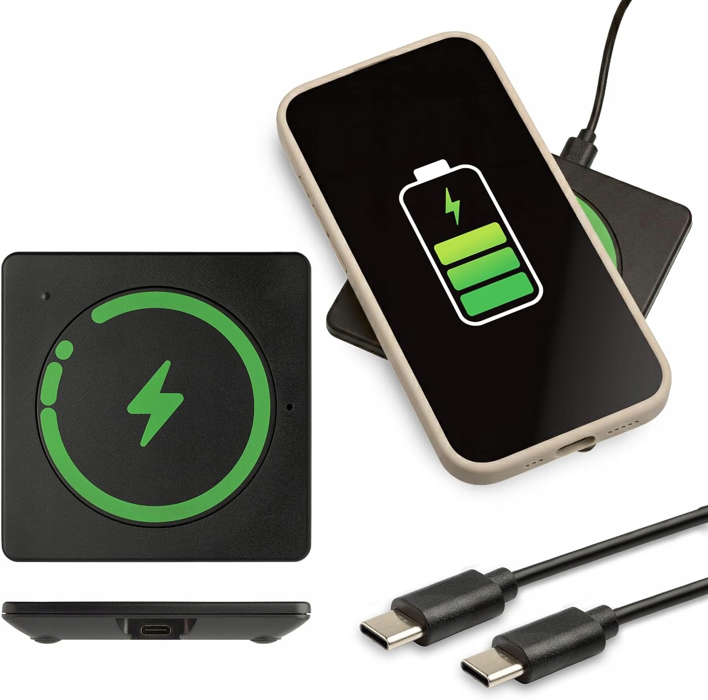 ładowarka indykcyjna bezprzewodowa usb c czarna zielona błyskawica - obrazek 3