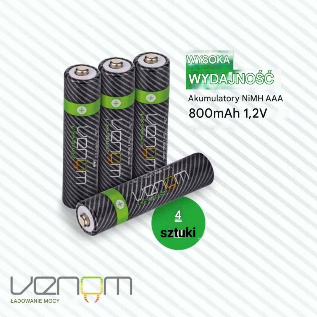 Akumulatorki AAA, 800 mAh, do ponownego ładowania 4 sztuki VENOM - obrazek 2