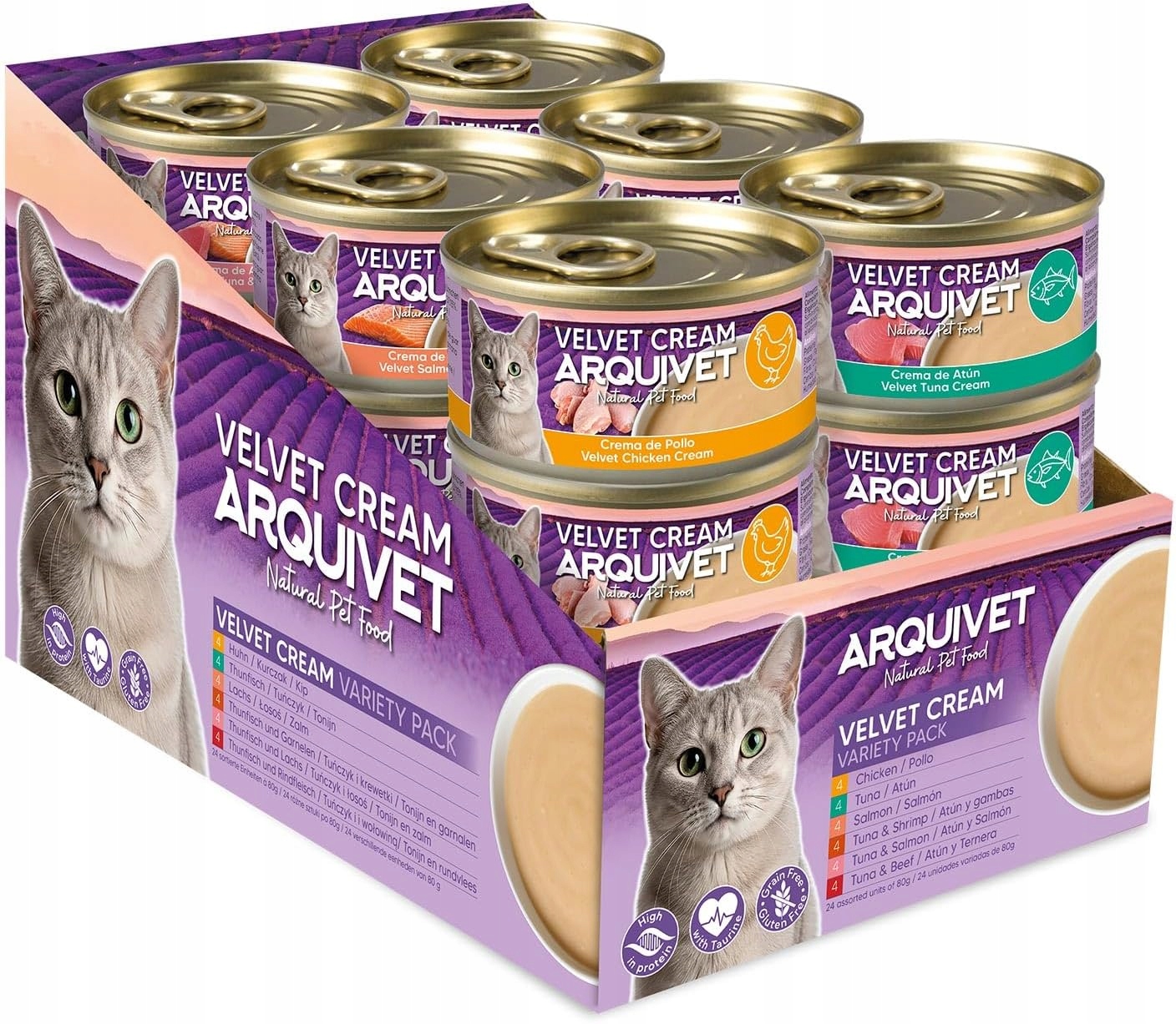 Puszka Mokra Karma Arquivet Velvet 24 puszki Cream 6 smaków - obrazek 2