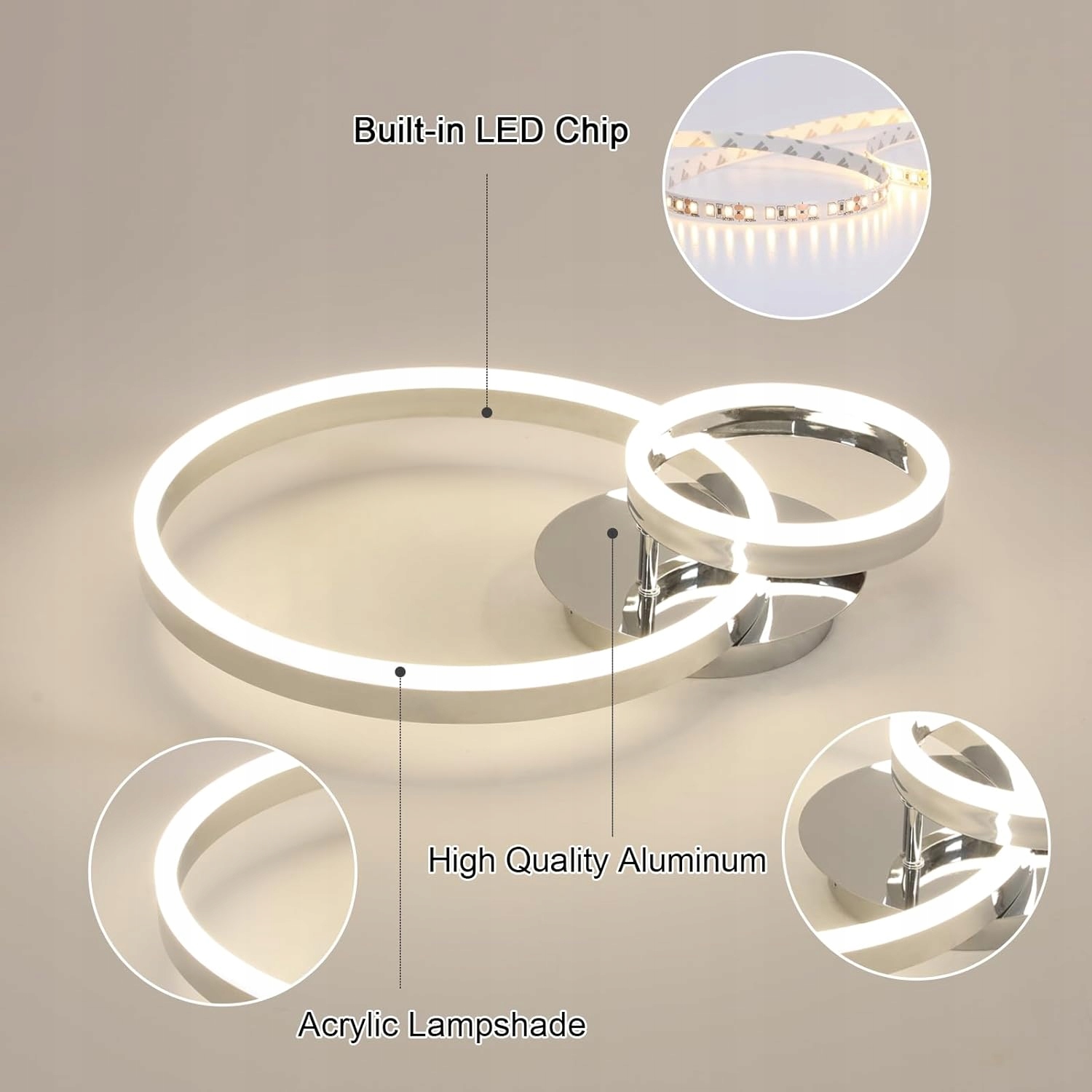 ŻYRANDOL Srebrny LED PLAFON SUFITOWY RING NOWOCZESNY do 42W 4500K - obrazek 3