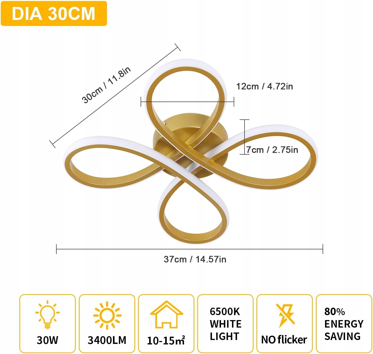 Plafon złoty Comely nowoczesna LED 30W 3400LM 30cm Złoty 6500k Koniczyna - obrazek 4