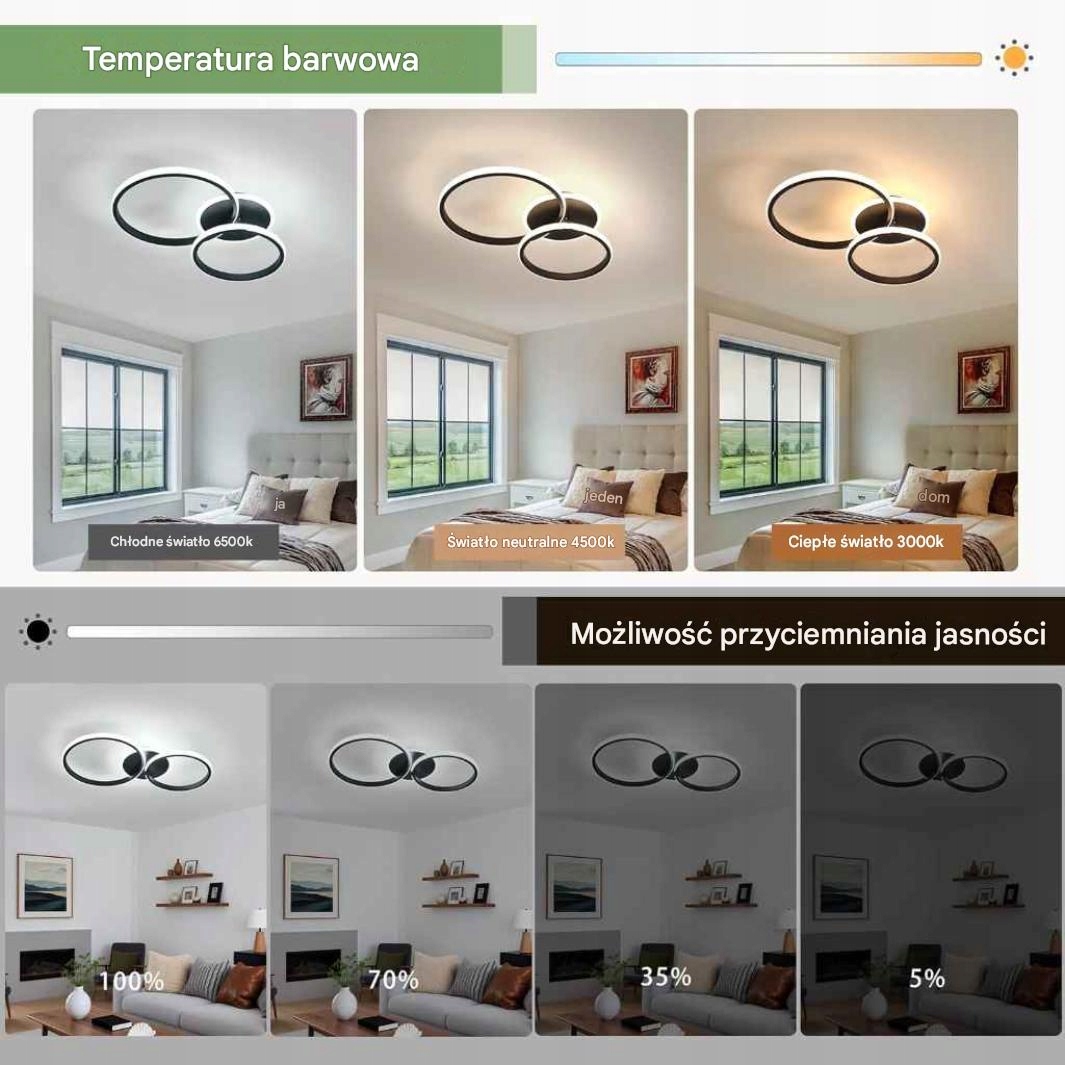LAMPA SUFITOWA LED PLAFON PIERŚCIEŃ ŻYRANDOL NOWOCZESNA DO SALONU 38W 6500K - obrazek 4