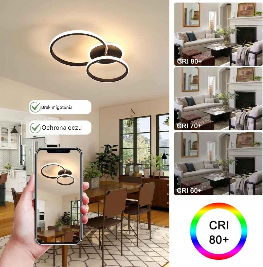 LAMPA SUFITOWA LED PLAFON PIERŚCIEŃ ŻYRANDOL NOWOCZESNA DO SALONU 38W 6500K - obrazek 5