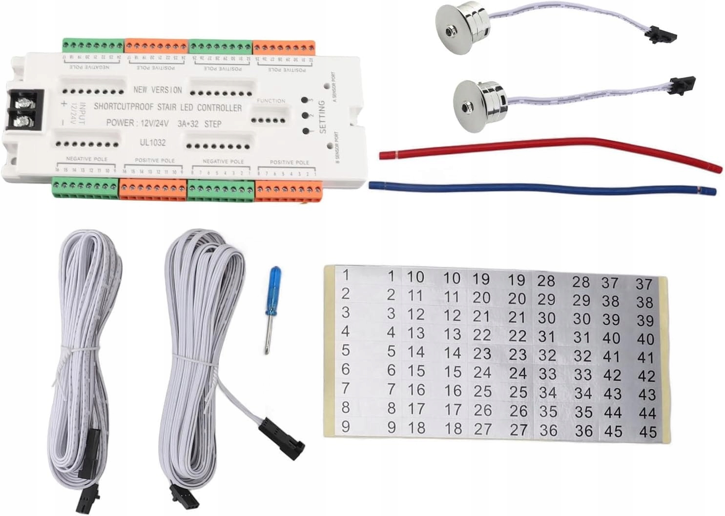 Sterownik Schodowy 32 kanały 12-24V DC 500W 2x Czujka ruchu Kontroler Safe