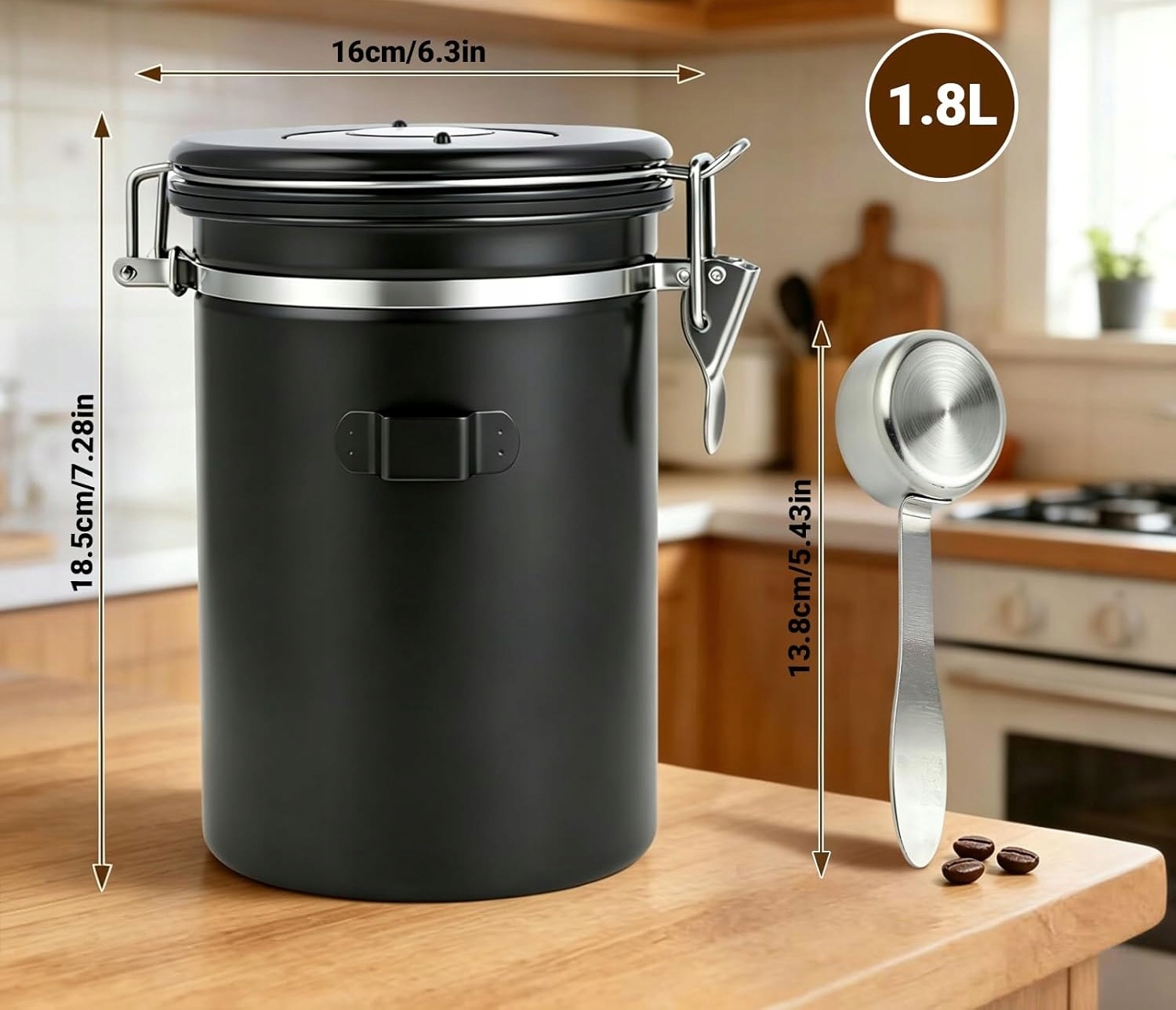 PUSZKA POJEMNIK HERMETYCZNY NA KAWĘ ZE STALI NIERDZEWNEJ 1,8 L - obrazek 2