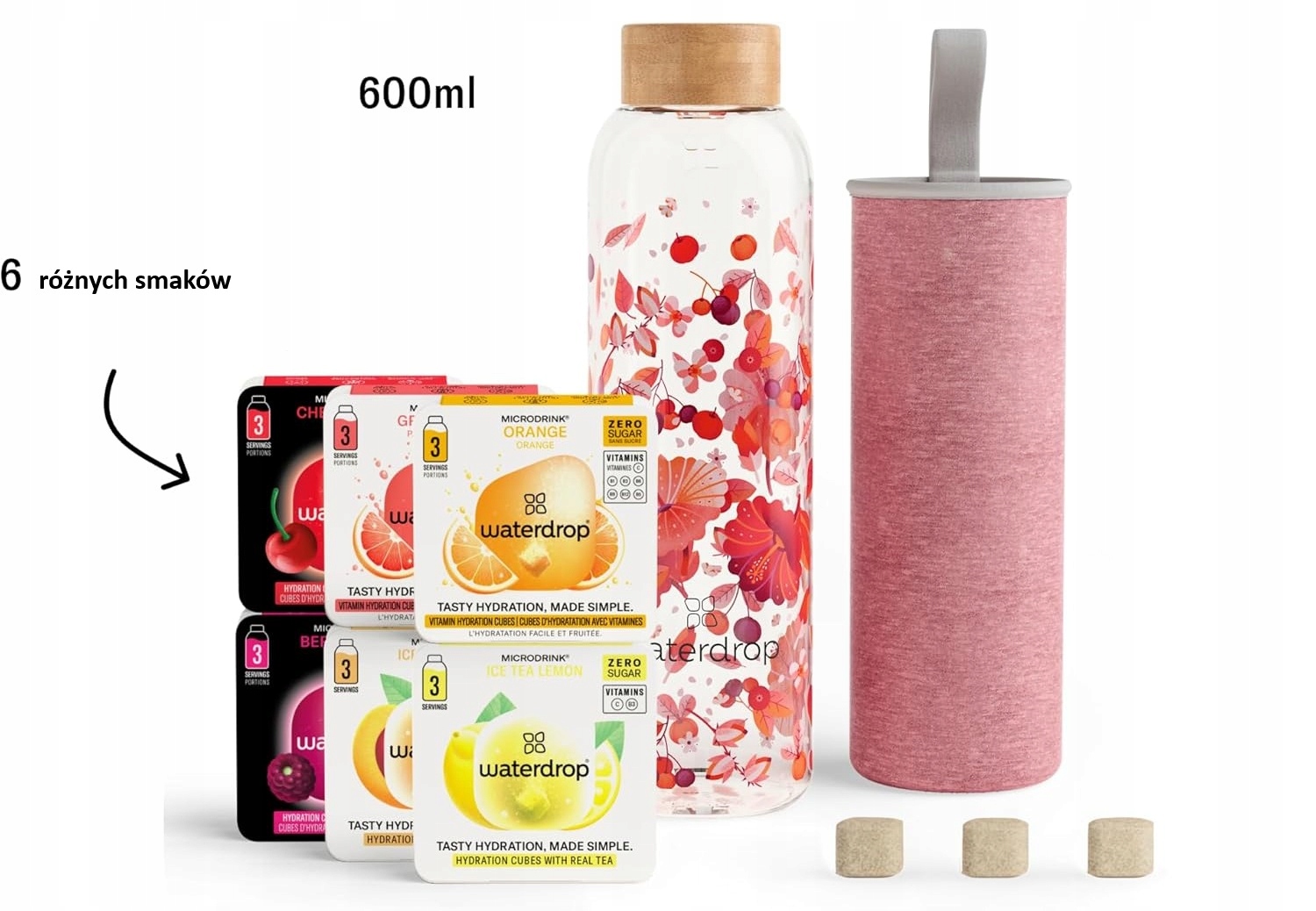 BUTELKA SZKLANA BIDON WATERDROP 6 x Waterdrop Microdrink start - obrazek 2