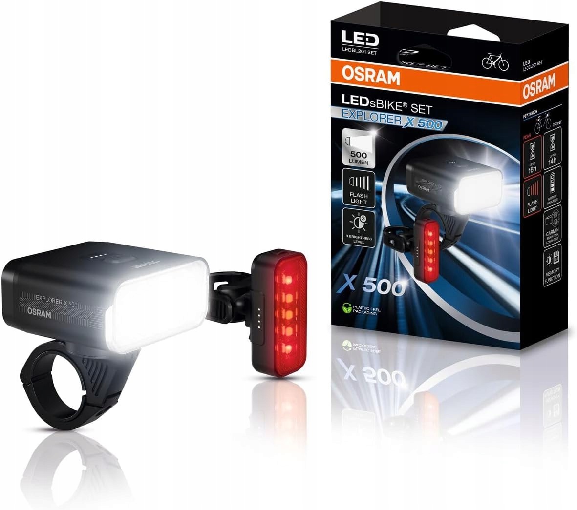 Zestaw lampek rowerowych przód i tył Osram LEDsBIKE EXPLORER X 500 SET