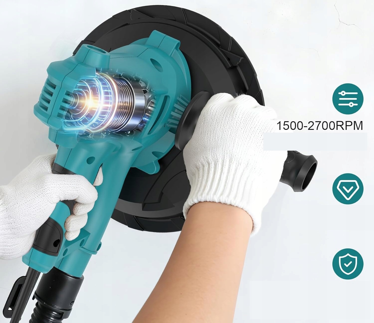 Szlifierka do gładzi gipsu suchej zabudowy 180mm 750 W z odsysaniem pyłu 2m - obrazek 4