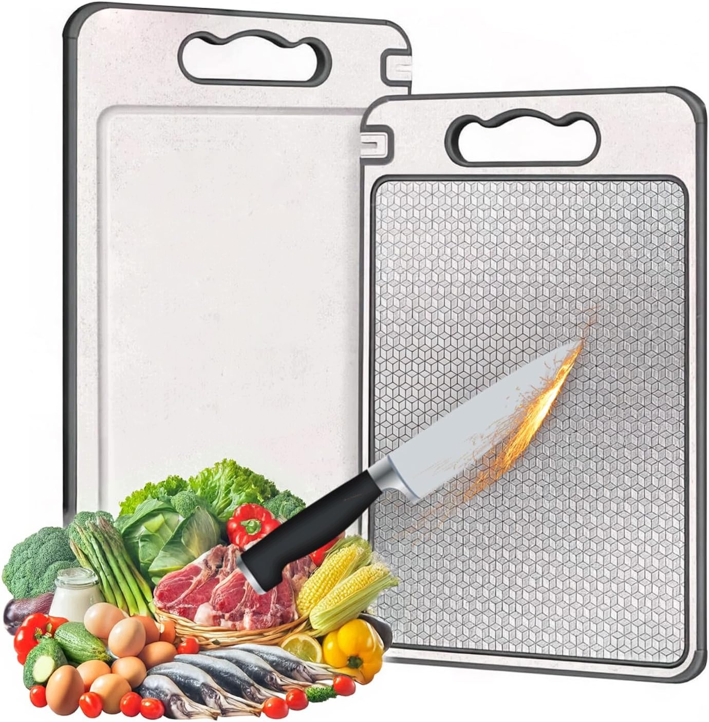 2x DESKA DO KROJENIA STAL NIERDZEWNA 304 DWUSTRONNA DO ROZMRAŻANIA BPA Free